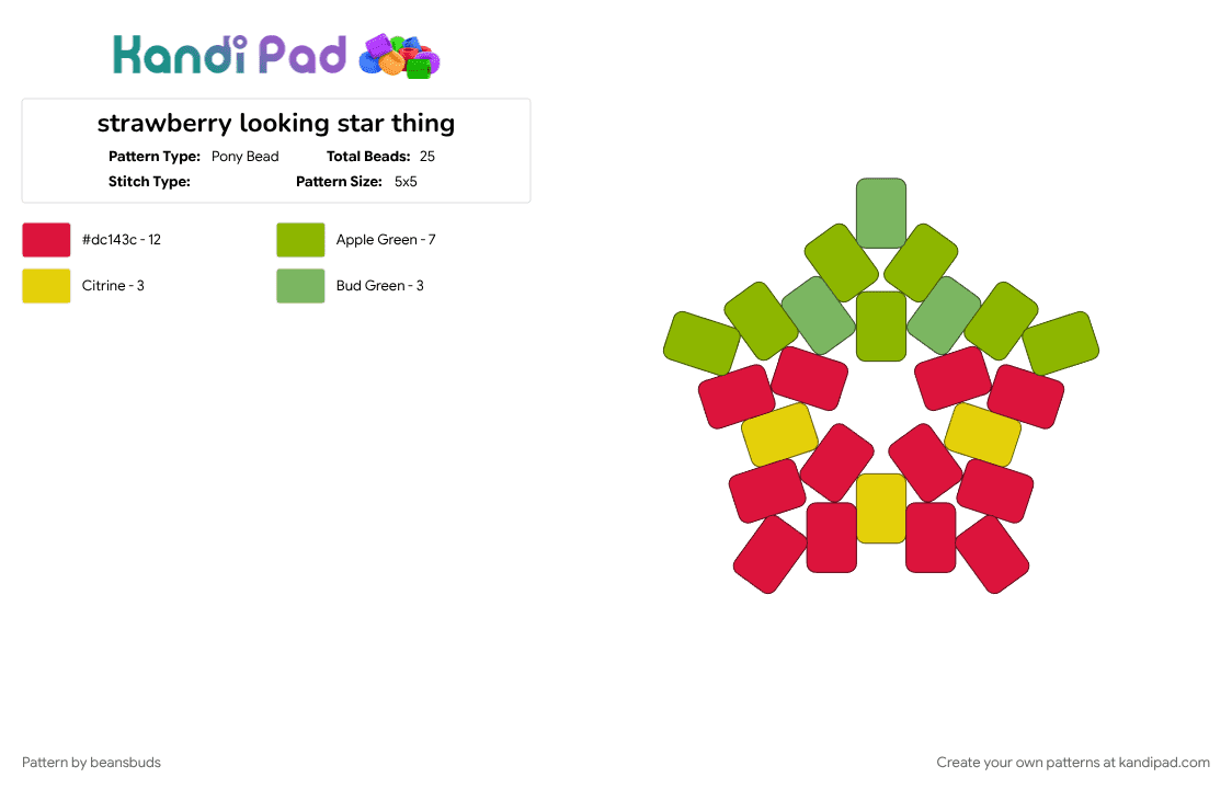 strawberry looking star thing - Pony Bead Pattern by beansbuds on Kandi Pad - green, red