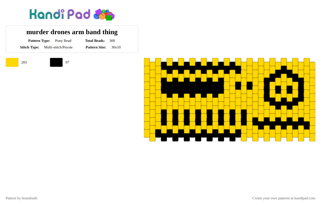 murder drones arm band thing - Pony Bead Pattern by beansbuds on Kandi Pad - black, yellow