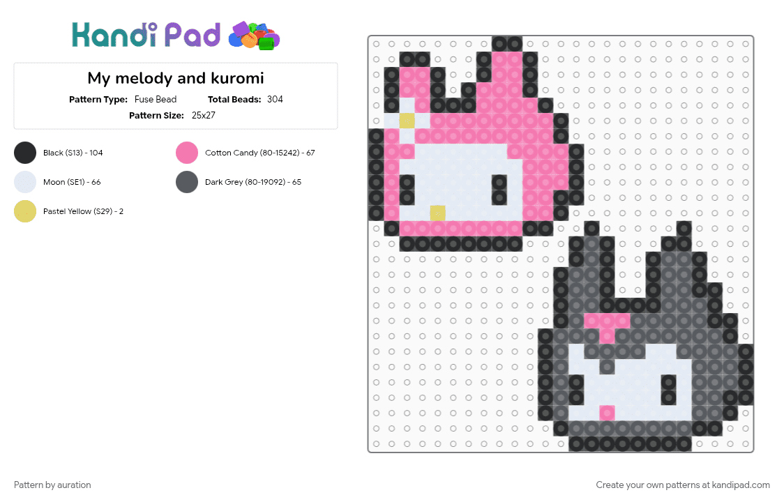 My melody and kuromi - Fuse Bead Pattern by auration on Kandi Pad - gray, pink