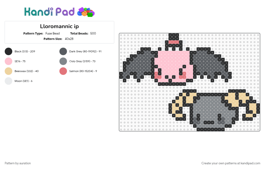 Lloromannic ip - Fuse Bead Pattern by auration on Kandi Pad - gray, pink