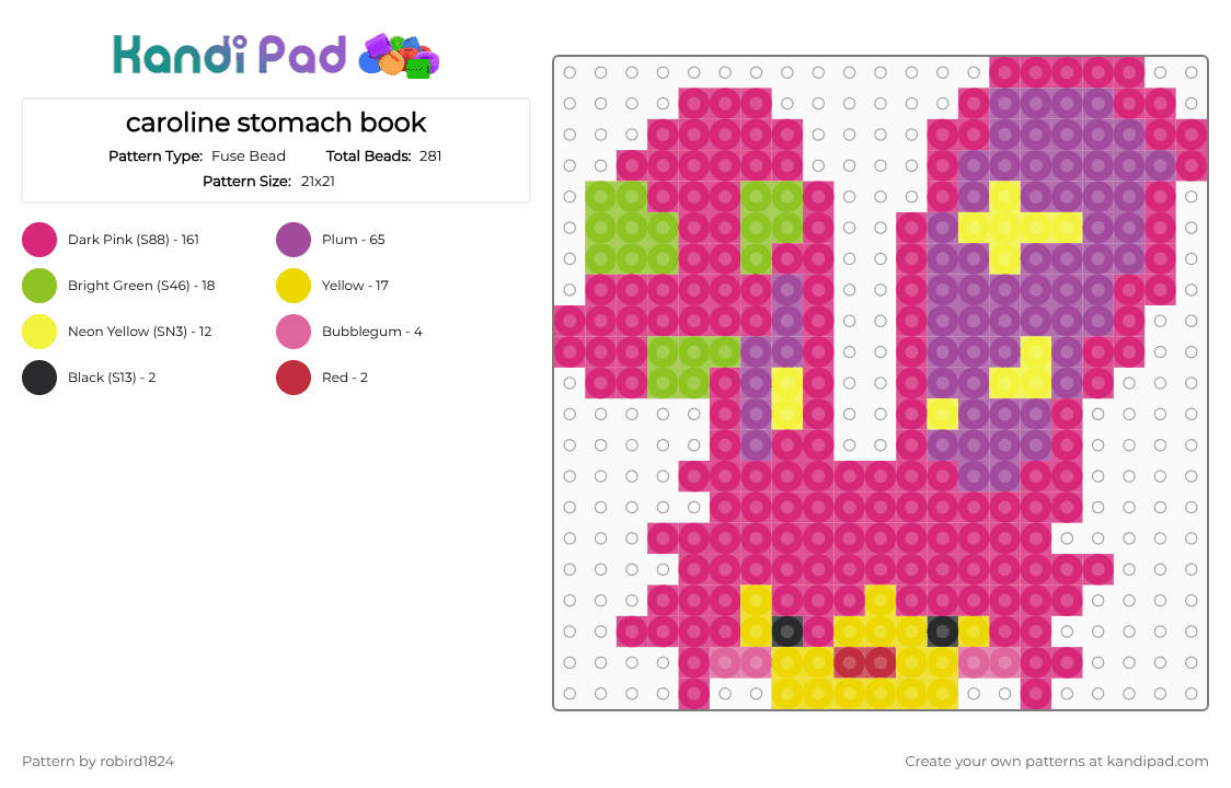 caroline stomach book - Fuse Bead Pattern by robird1824 on Kandi Pad - pink