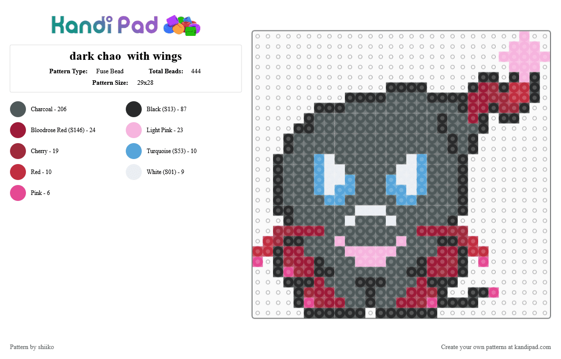 dark chao  with wings - Fuse Bead Pattern by shiiko on Kandi Pad - chao, character, dark chao, pink, sega, sonic, sonic adventure 2, sonic the hedgehog, video game