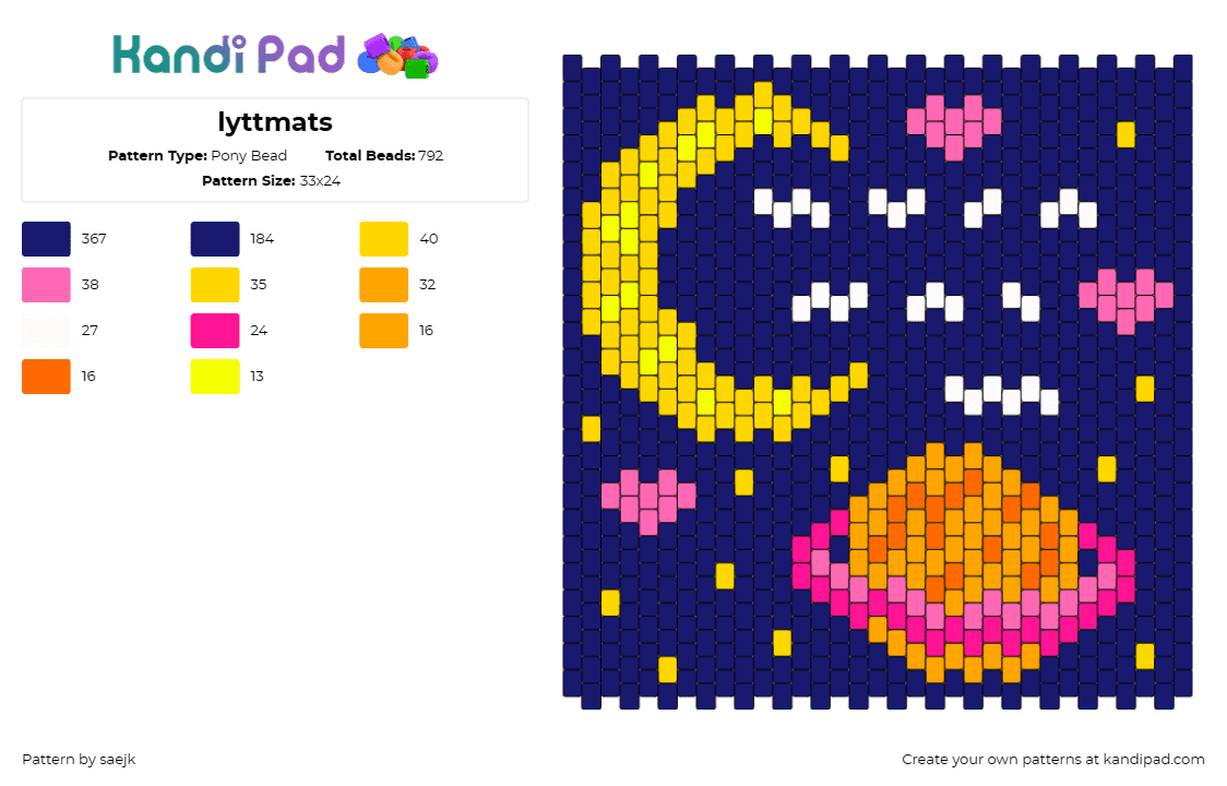 lyttmats - Pony Bead Pattern by saejk on Kandi Pad - planet,space,moon,night,stars,panel,tapestry,blue,orange,yellow