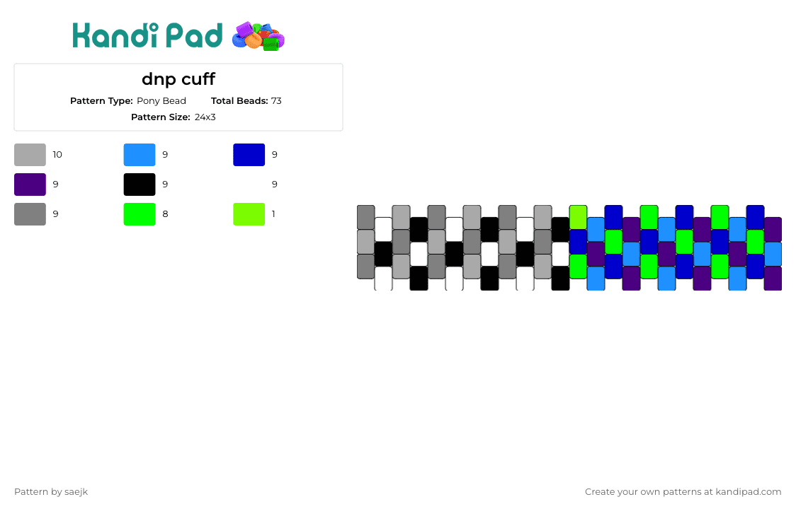 dnp cuff - Pony Bead Pattern by saejk on Kandi Pad - dnp,bracelet,cuff,gray,blue