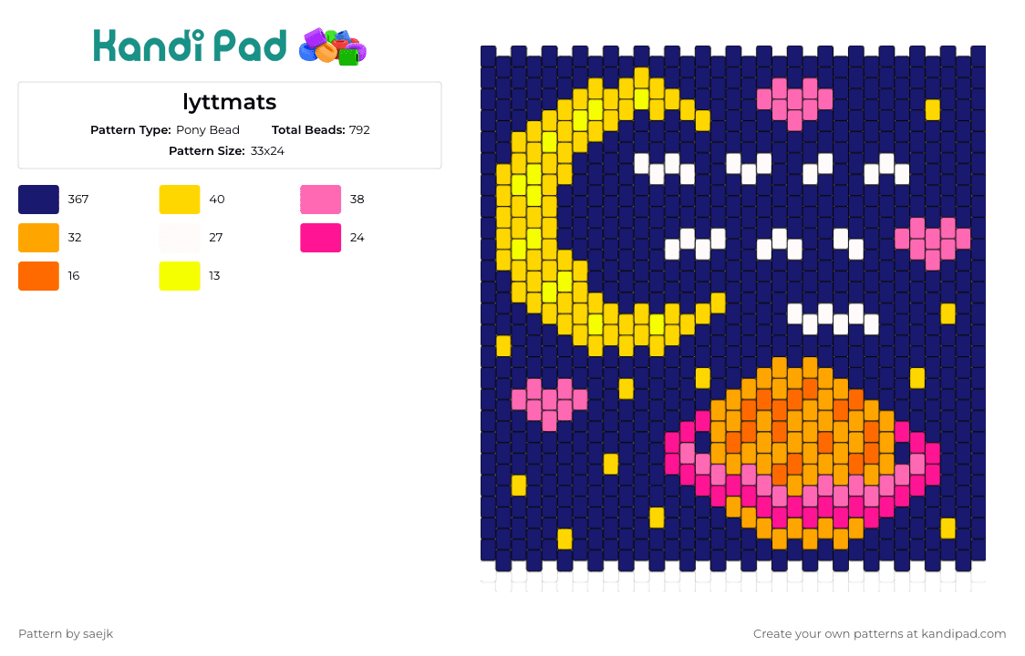 lyttmats - Pony Bead Pattern by saejk on Kandi Pad - planet,space,moon,night,stars,panel,tapestry,blue,orange,yellow