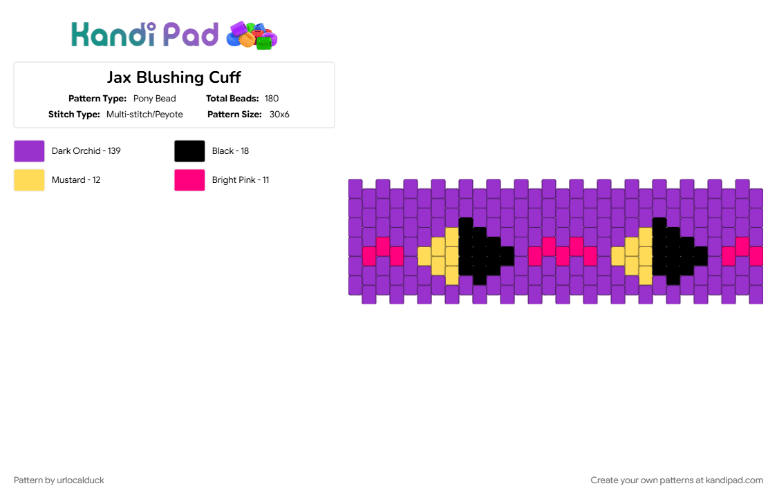 Jax Blushing Cuff - Pony Bead Pattern by urlocalduck on Kandi Pad - character, purple, tv show