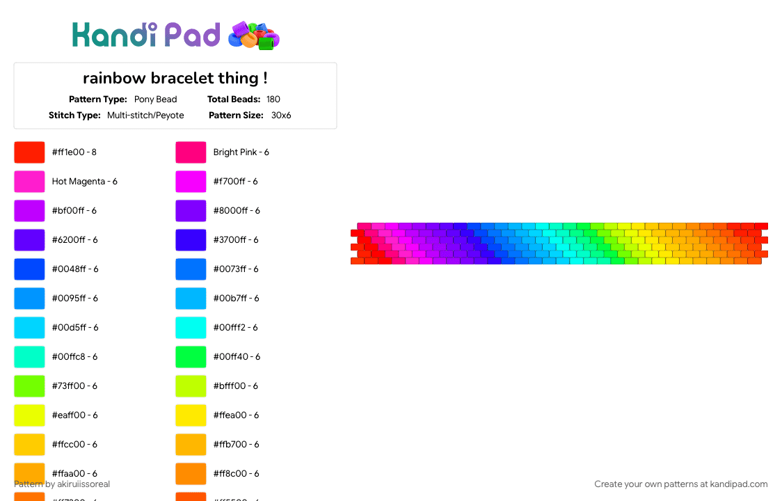 rainbow bracelet thing ! - Pony Bead Pattern by akiruiissoreal on Kandi Pad - colorful, cotdgradient, purple, rainbow, red, yellow
