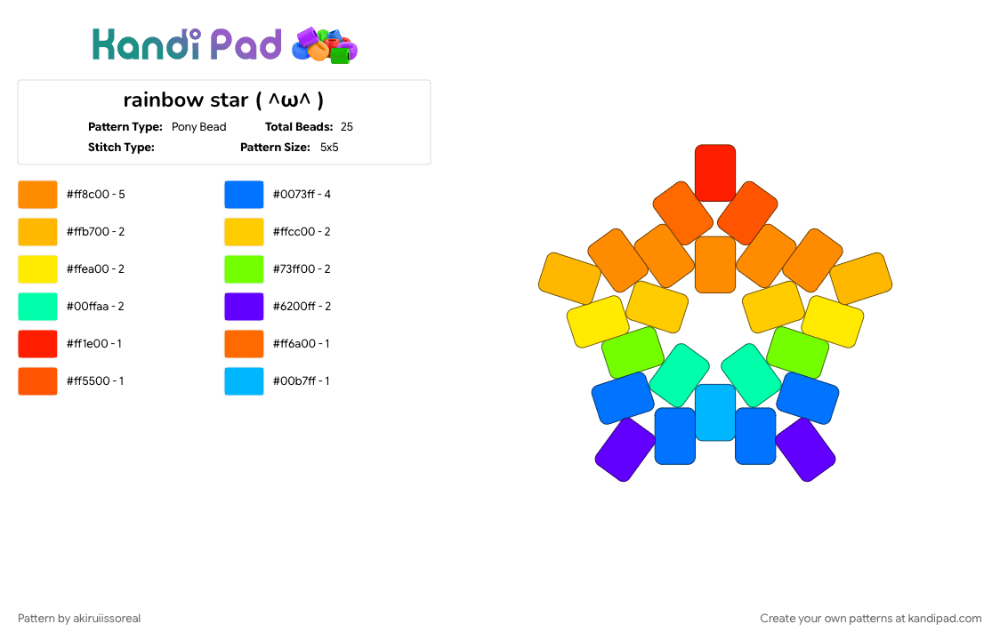 rainbow star ( ^ω^ ) - Pony Bead Pattern by akiruiissoreal on Kandi Pad - blue, cotdgradient, orange, yellow