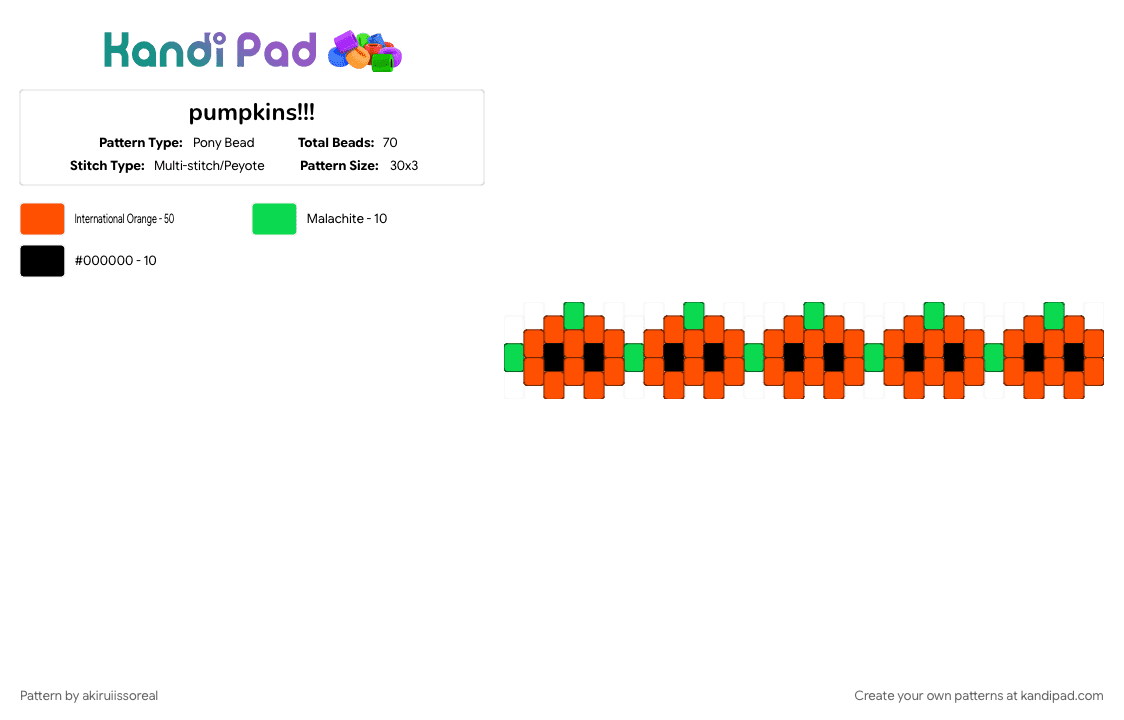 pumpkins!!! - Pony Bead Pattern by akiruiissoreal on Kandi Pad - halloween, orange, pumpkins, spooky