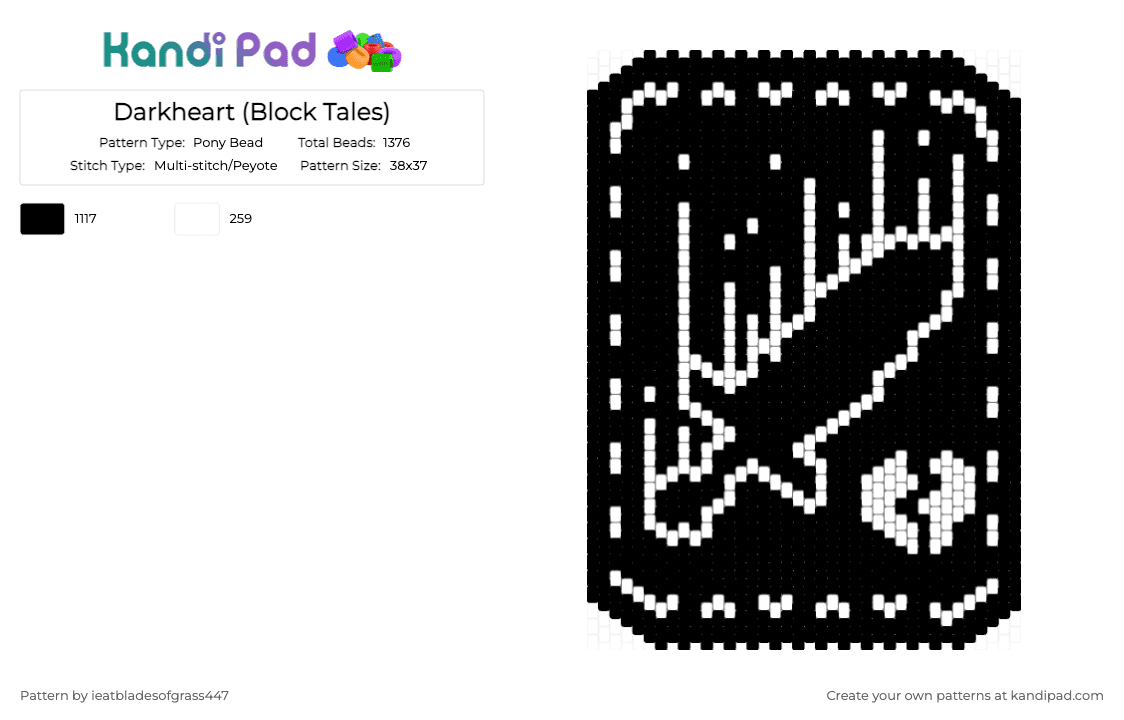 Darkheart (Block Tales) - Pony Bead Pattern by ieatbladesofgrass447 on Kandi Pad - black,block tales,sfoth,darkheart,roblox,block tales demo 6,dr sophie,block tales roblox,pony bead