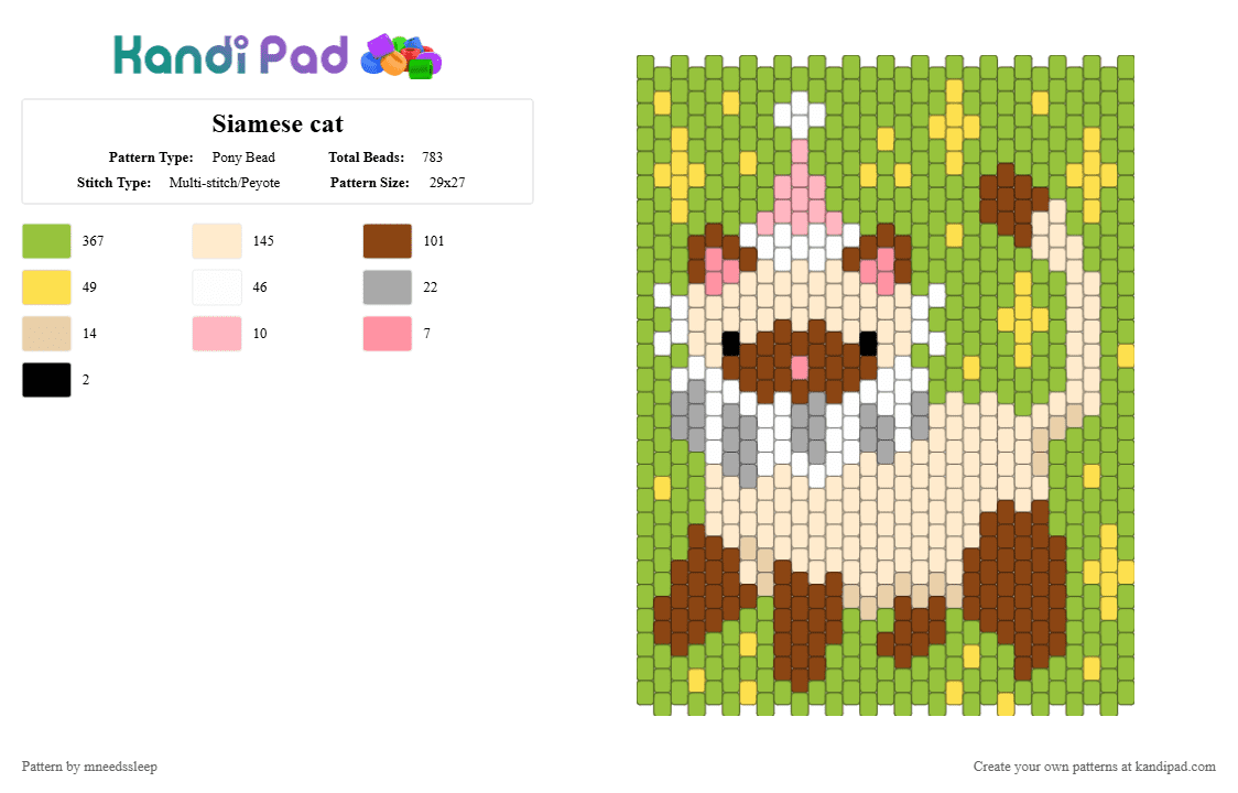 Siamese cat - Pony Bead Pattern by mneedssleep on Kandi Pad - beige, green