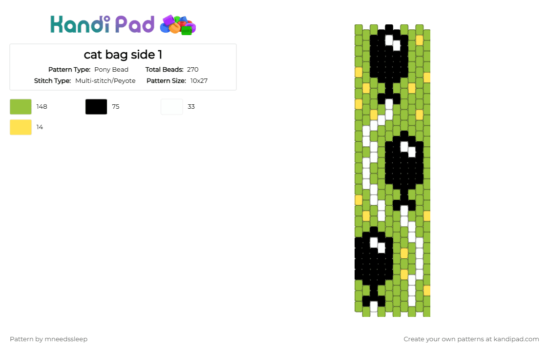 cat bag side 1 - Pony Bead Pattern by mneedssleep on Kandi Pad - green