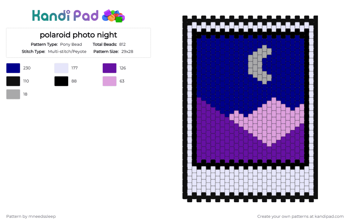 polaroid photo night - Pony Bead Pattern by mneedssleep on Kandi Pad - panel, purple