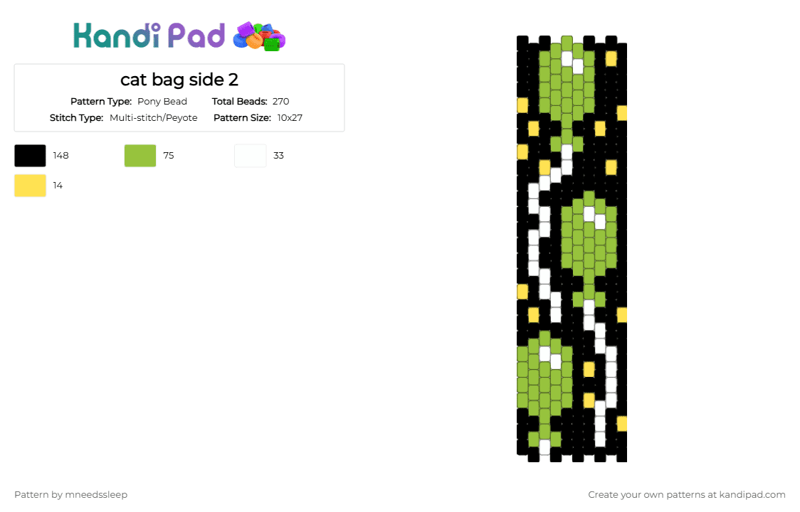 cat bag side 2 - Pony Bead Pattern by mneedssleep on Kandi Pad - black, green