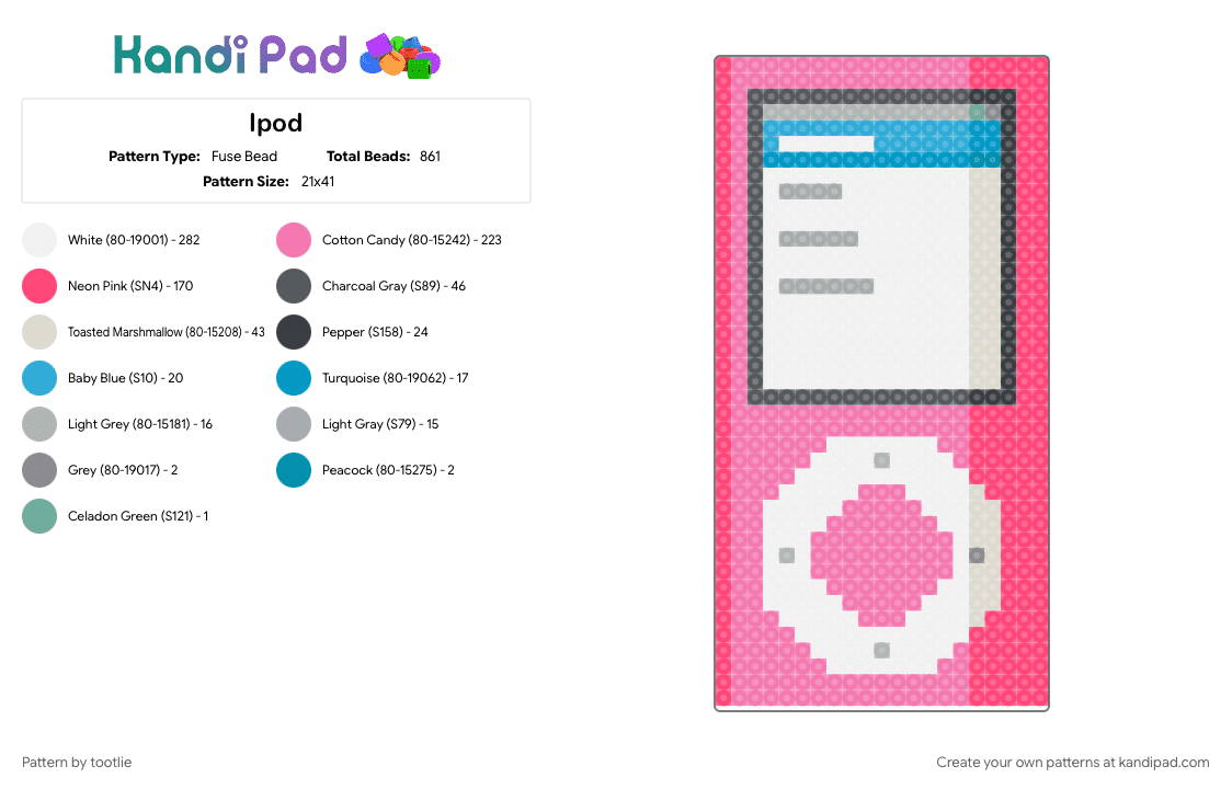 Ipod - Fuse Bead Pattern by tootlie on Kandi Pad - pink, red