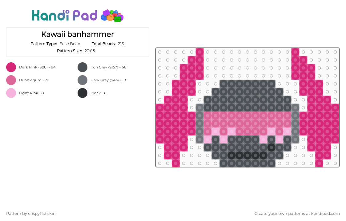 Kawaii banhammer - Fuse Bead Pattern by crispyf1shskin on Kandi Pad - pink, purple