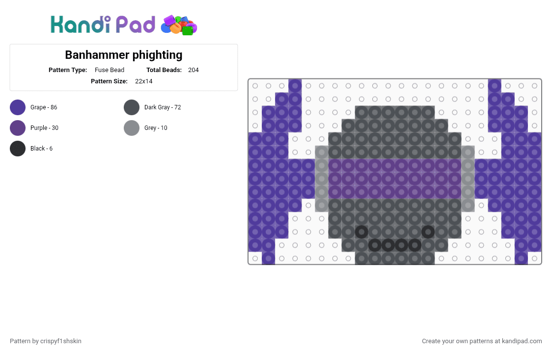 Banhammer phighting - Fuse Bead Pattern by crispyf1shskin on Kandi Pad - gray, phighting, purple