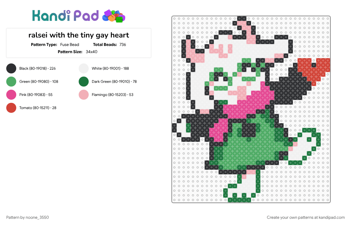 ralsei with the tiny gay heart - Fuse Bead Pattern by noone_3550 on Kandi Pad - green