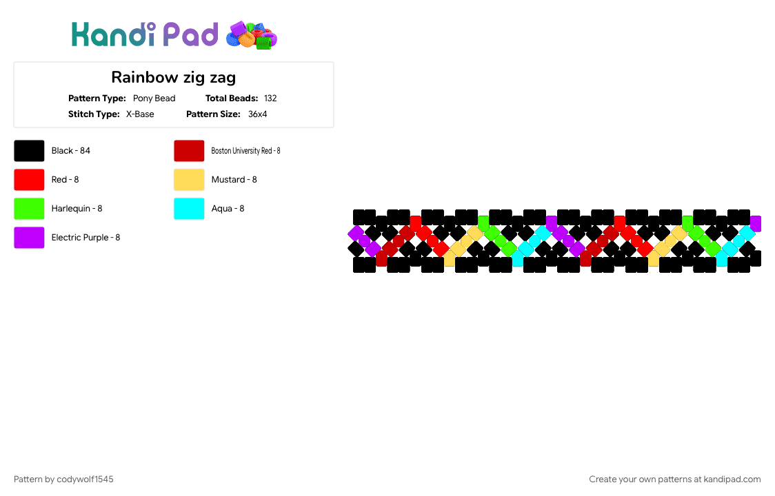 Rainbow zig zag - Pony Bead Pattern by codywolf1545 on Kandi Pad - black, black and rainbow, colorful, pride, rainbow, red, xbase, zig zag
