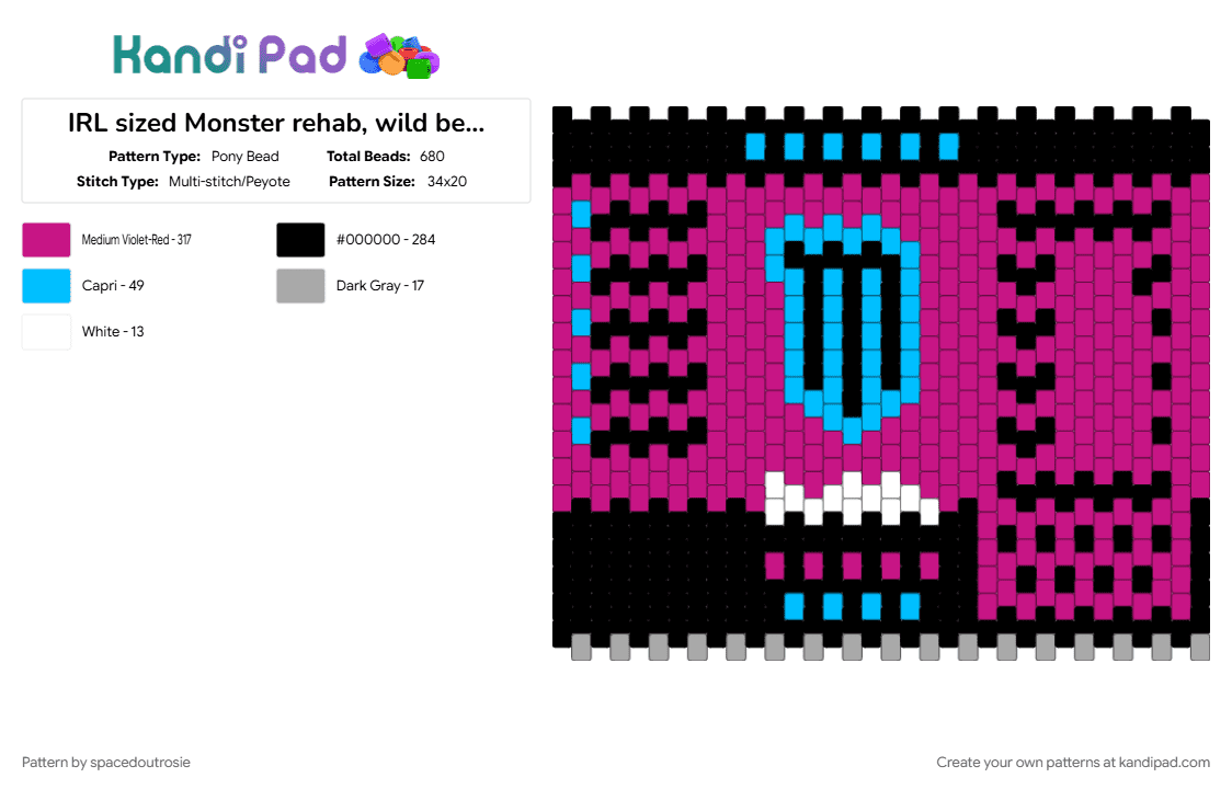 IRL sized Monster rehab, wild berry tea flavor - Pony Bead Pattern by spacedoutrosie on Kandi Pad - monster energy, pink