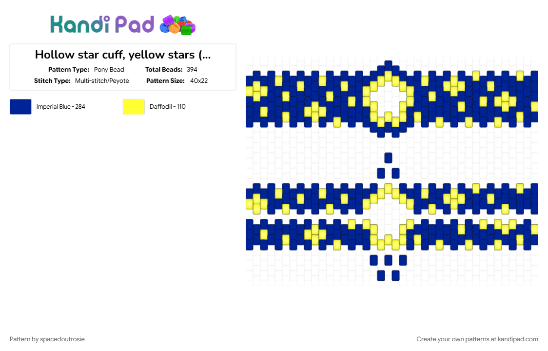 Hollow star cuff, yellow stars (all glow!) - Pony Bead Pattern by spacedoutrosie on Kandi Pad - 
