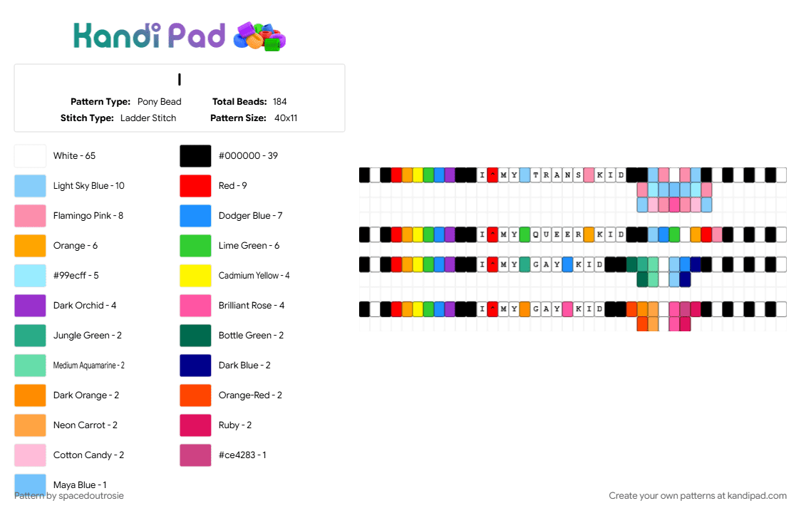 I ♡ my trans/queer/gay kid bracelets for parents! - Pony Bead Pattern by spacedoutrosie on Kandi Pad - ally, colorful, gay, orange, parents, pink, pride, queer, single, trans, white