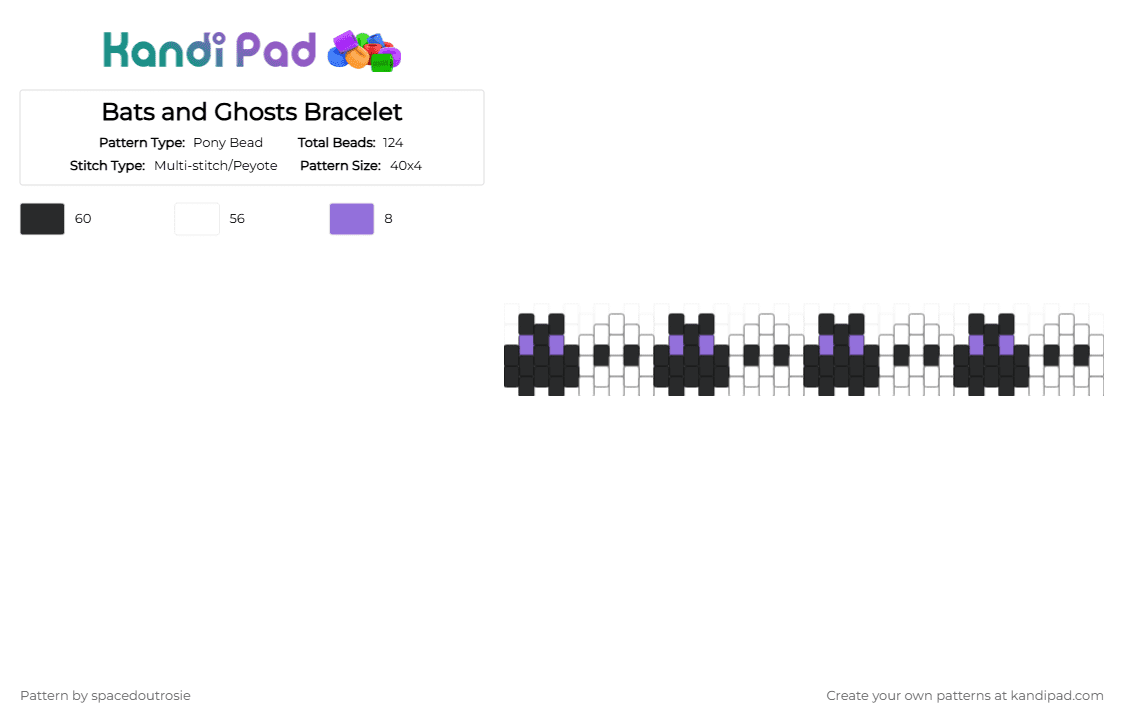 Bats and Ghosts Bracelet - Pony Bead Pattern by spacedoutrosie on Kandi Pad - white,spooky,peyote,ghost,bat,bracelet,cuff
