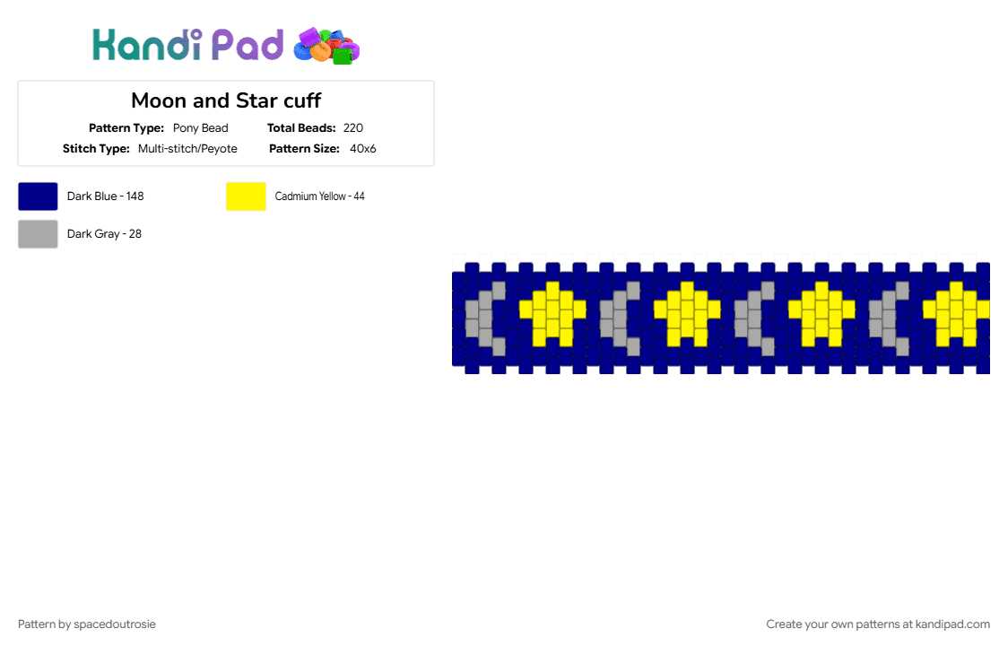 Moon and Star cuff - Pony Bead Pattern by spacedoutrosie on Kandi Pad - 