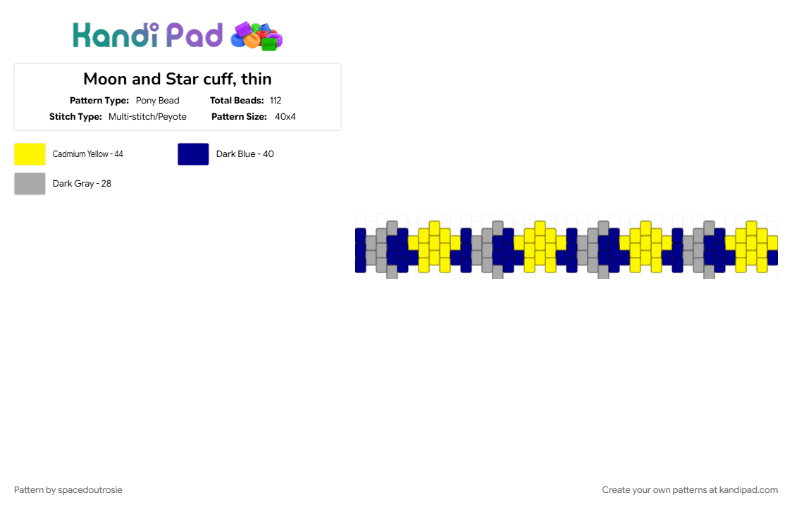 Moon and Star cuff, thin - Pony Bead Pattern by spacedoutrosie on Kandi Pad - bracelet, cuff, moon, purple, small cuff, space, star, stars, yellow