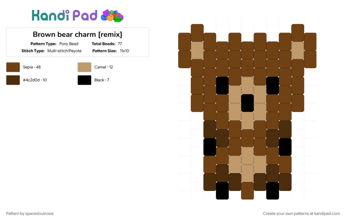 Brown bear charm [remix] - Pony Bead Pattern by spacedoutrosie on Kandi Pad - animal, bear, brown, brown bear, charm, cute