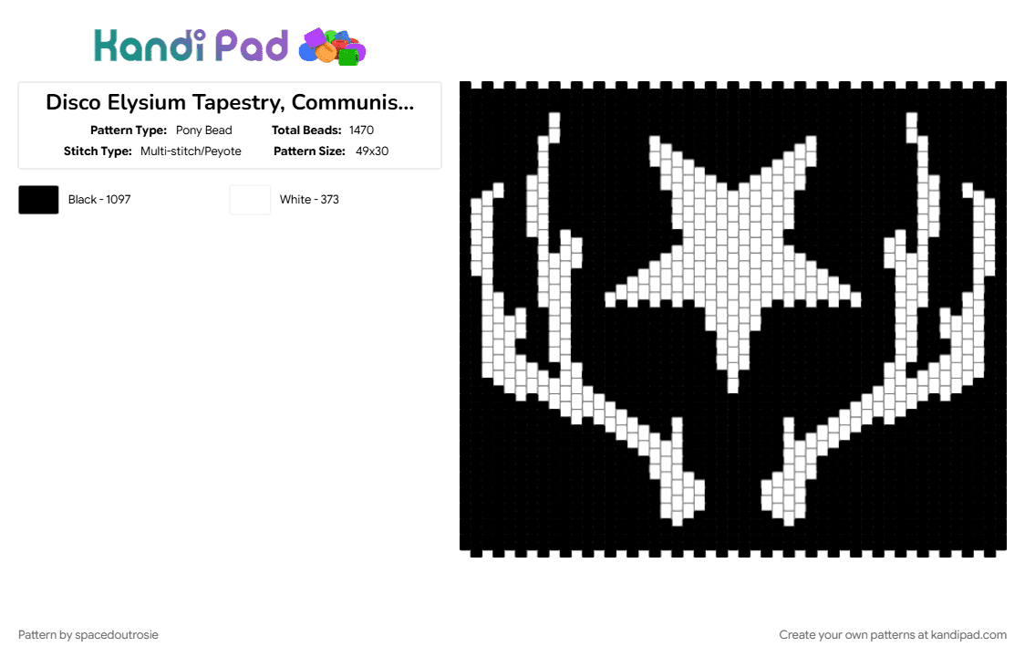 Disco Elysium Communism Symbol - Mazovian Socio-Economics, Peyote Stitch Tapestry [OC] - Pony Bead Pattern by spacedoutrosie on Kandi Pad - black, black and white, communism, disco elysium, panel, peyote stitch, symbol, tapestry, video game
