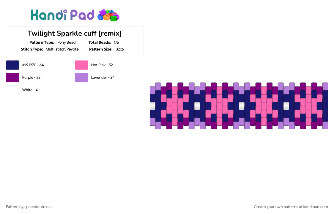 Twilight Sparkle cuff [remix] - Pony Bead Pattern by spacedoutrosie on Kandi Pad - cuff, cutie mark, pink, purple, twilight sparkle