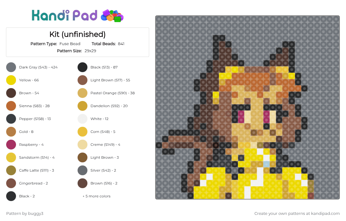 Kit - Fuse Bead Pattern by buggy3 on Kandi Pad - cat, gameoverse, glitch, gray, kit, tan, yellow