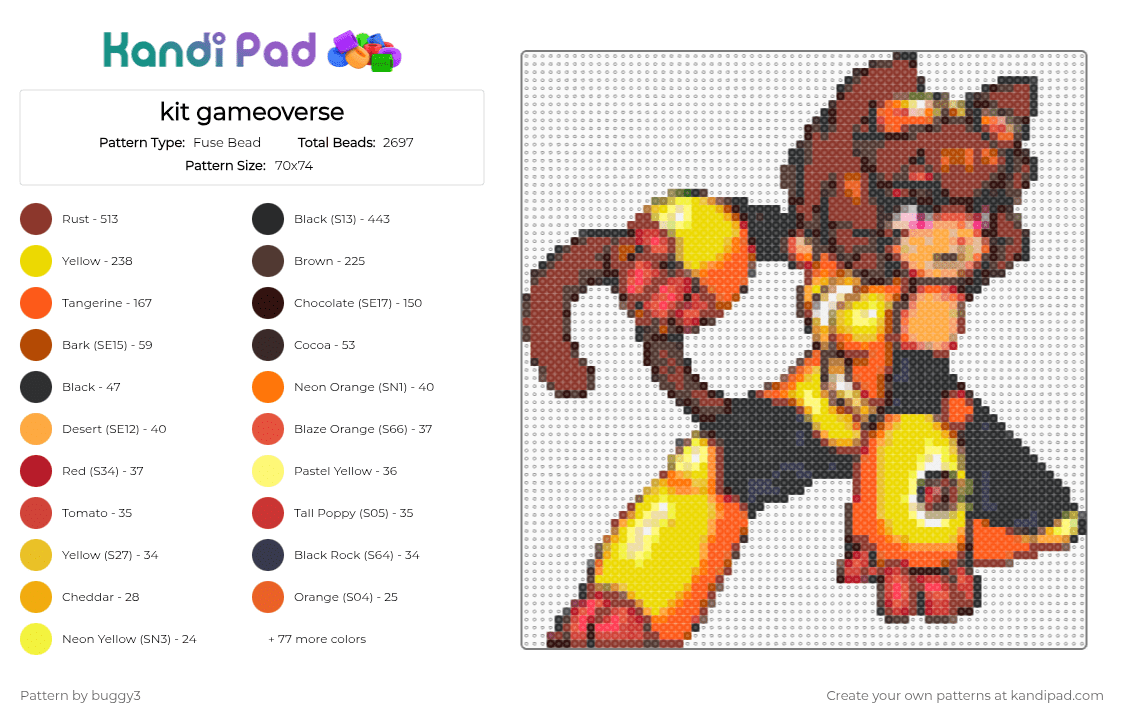 kit gameoverse - Fuse Bead Pattern by buggy3 on Kandi Pad - brown, orange, red, yellow