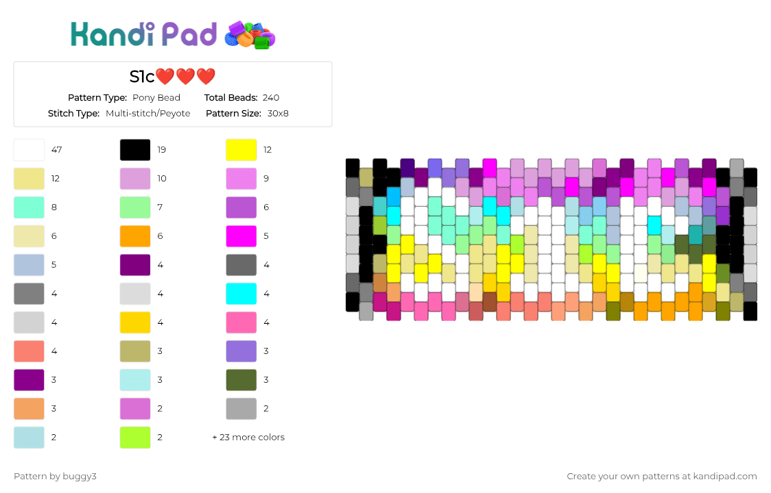 S1c❤️❤️❤️ - Pony Bead Pattern by buggy3 on Kandi Pad - colorful, orange, pink, teal