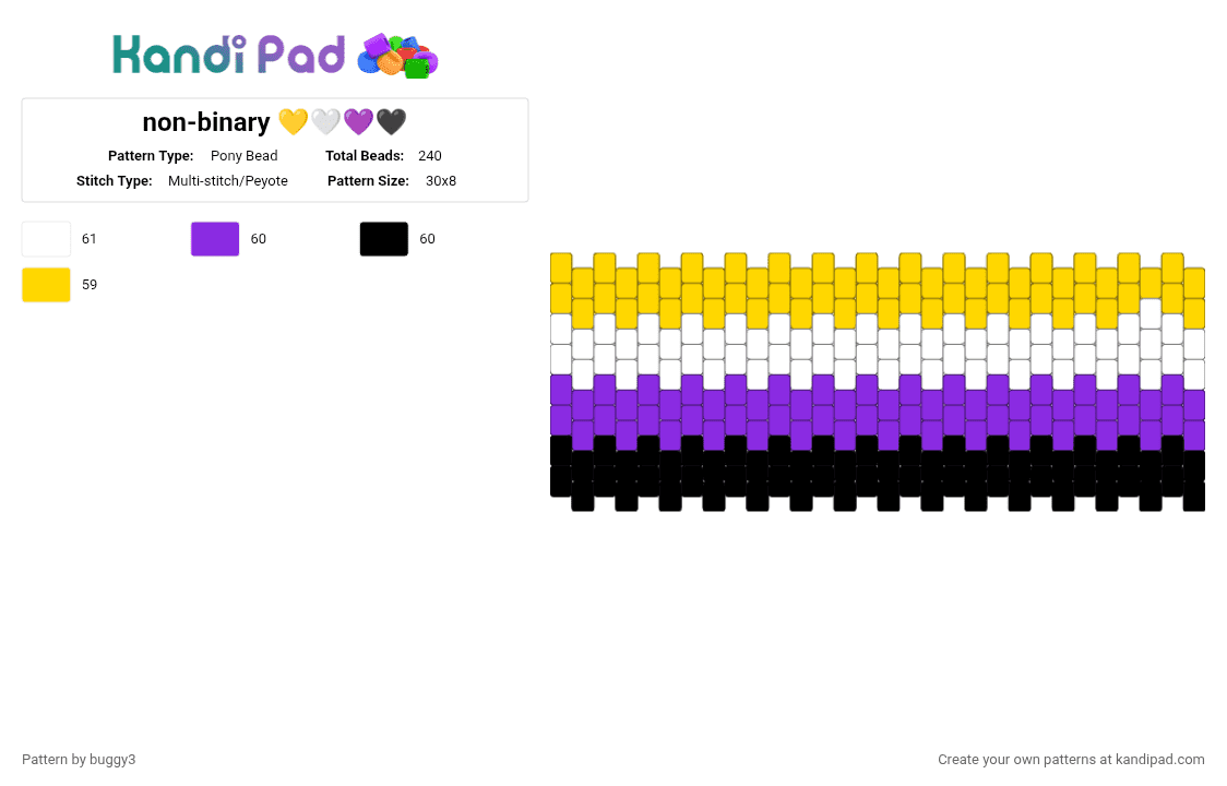 non-binary 💛🤍💜🖤 - Pony Bead Pattern by buggy3 on Kandi Pad - purple, yellow