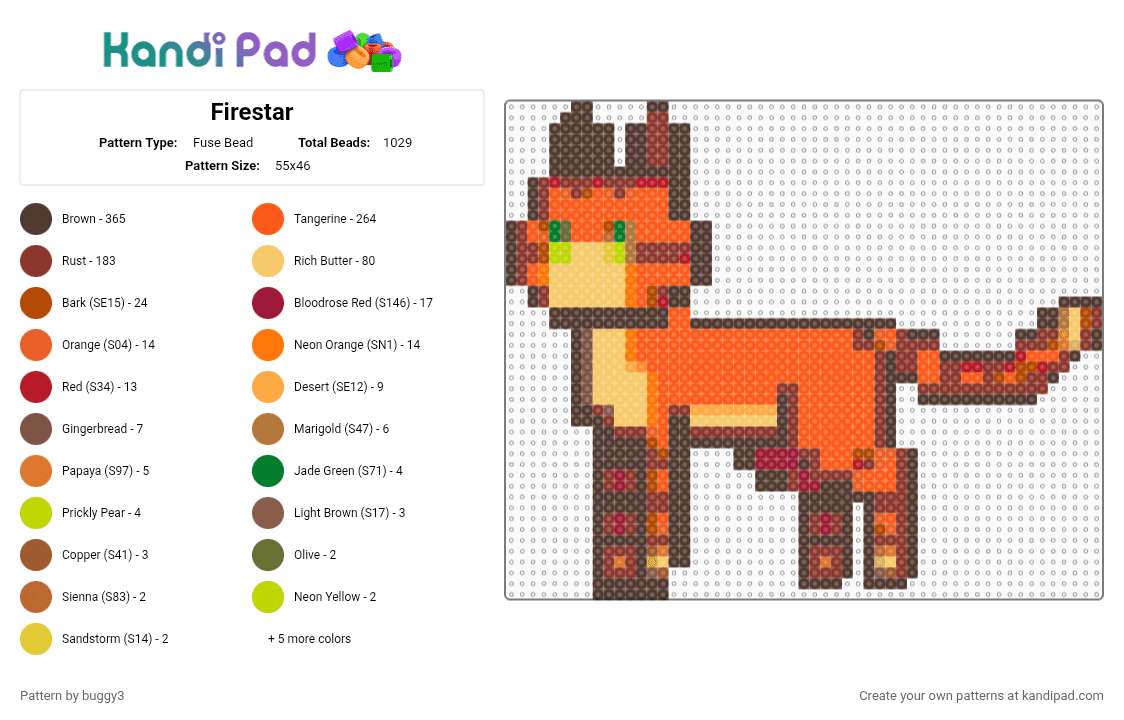 Firestar - Fuse Bead Pattern by buggy3 on Kandi Pad - brown, orange, red