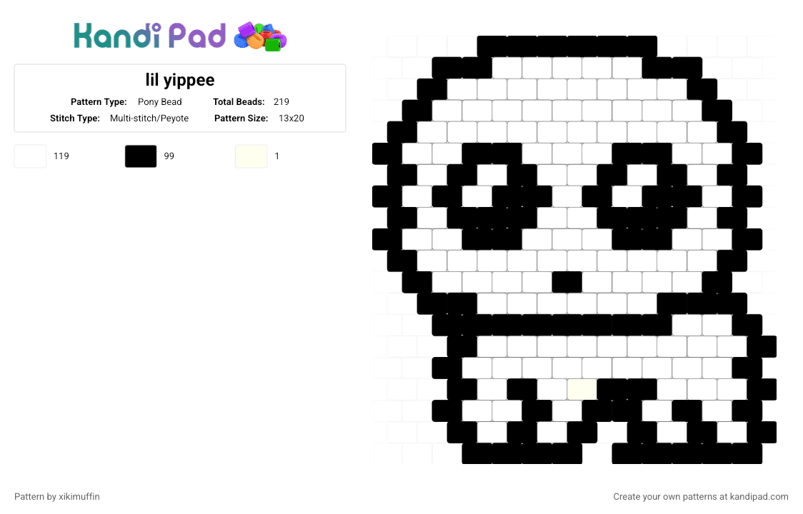 lil yippee - Pony Bead Pattern by xikimuffin on Kandi Pad - autism, black, creature, white, yippee