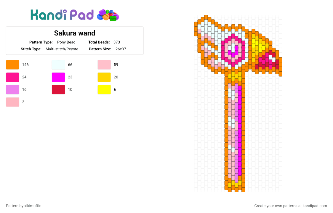 Sakura wand - Pony Bead Pattern by xikimuffin on Kandi Pad - card captors, clow, orange, pink, sakura