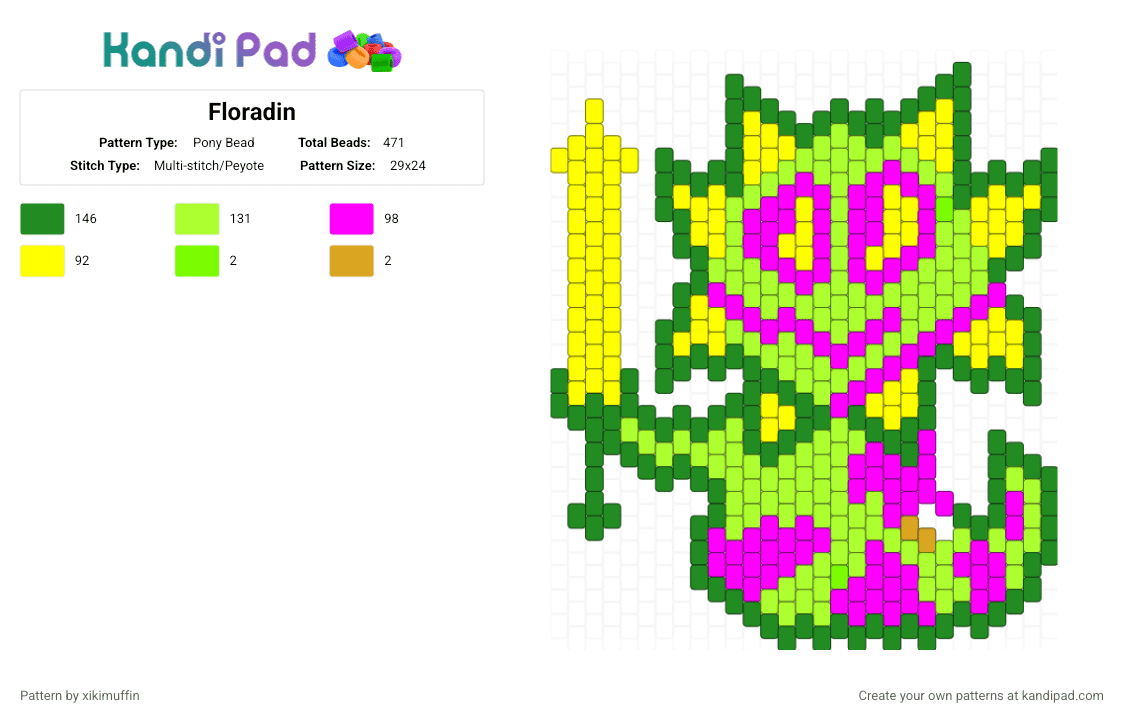 Floradin - Pony Bead Pattern by xikimuffin on Kandi Pad - delta rune, deltarune, floradin, green, undertale