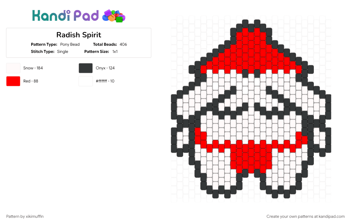 Radish Spirit - Pony Bead Pattern by xikimuffin on Kandi Pad - food, ghibli, radish, red, spirit, spirited away, studio ghibli, white, you kai