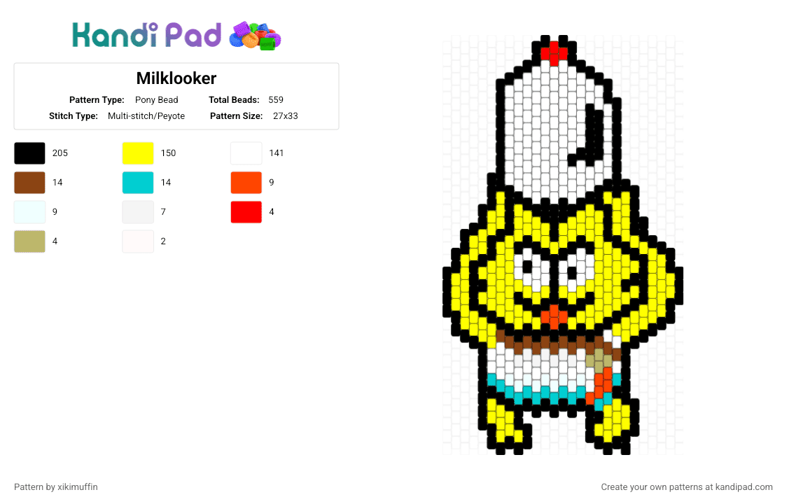 Milklooker - Pony Bead Pattern by xikimuffin on Kandi Pad - cat, delta rune, deltarune, milk, milklooker, undertale, yellow