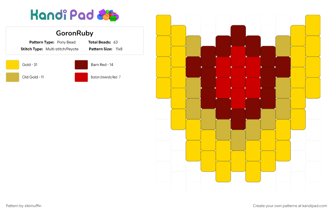 GoronRuby - Pony Bead Pattern by xikimuffin on Kandi Pad - gem, legend of zelda, not, ocarina of time, ruby, tloz, video game, yellow, zelda