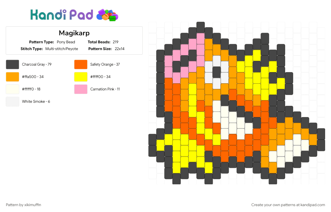 Magikarp - Pony Bead Pattern by xikimuffin on Kandi Pad - brown, fish, magicarp, magikarp, orange, pokemon