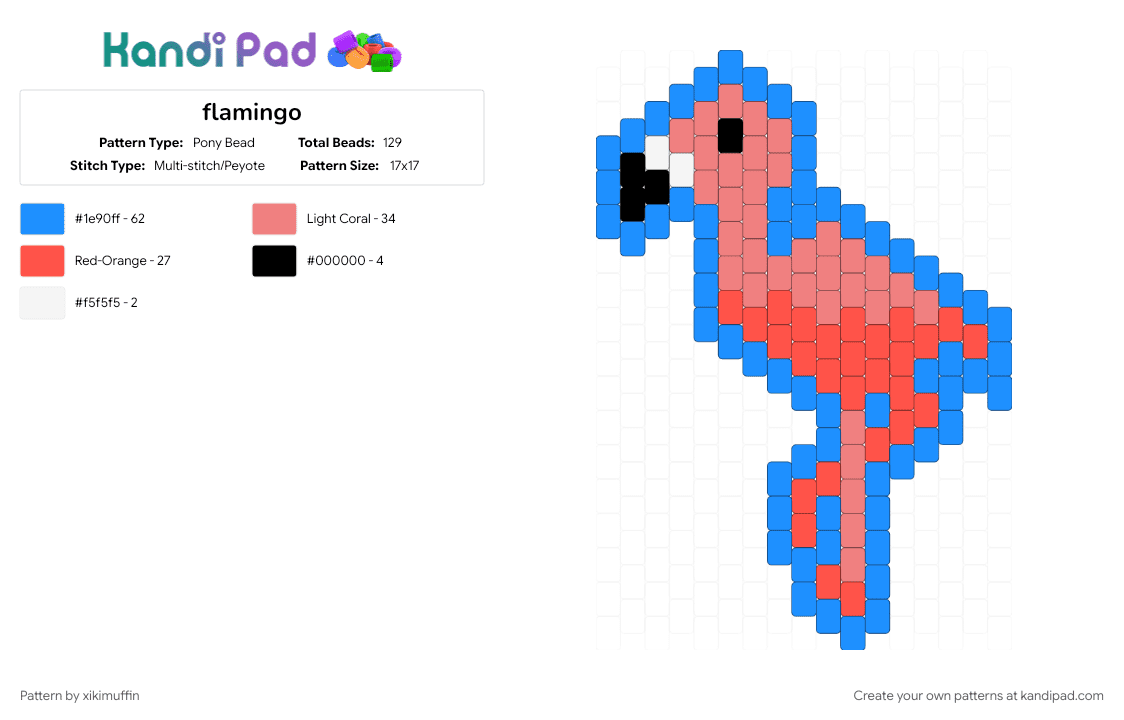 flamingo - Pony Bead Pattern by xikimuffin on Kandi Pad - bird, flamingo, light blue, pink, red