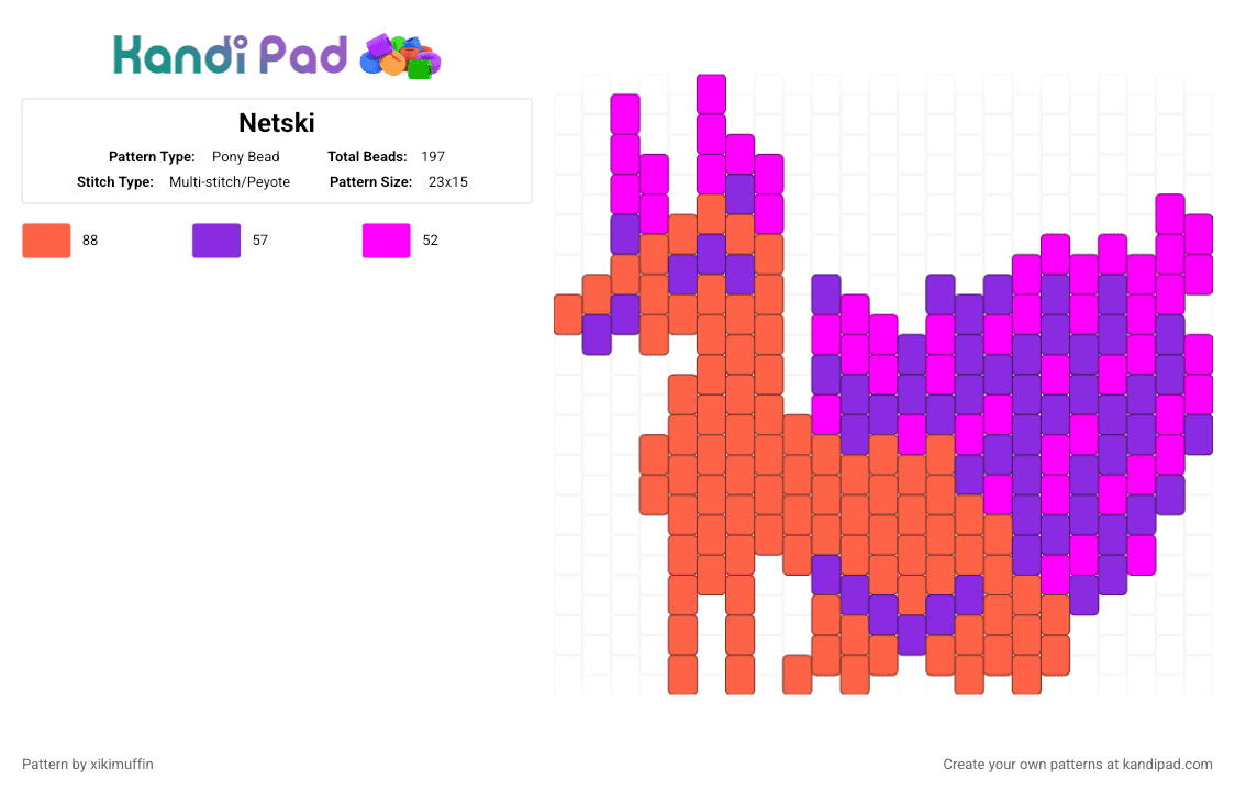 Netski - Pony Bead Pattern by xikimuffin on Kandi Pad - delta rune, deltarune, fox, kitsune, netsuki, red, undertale