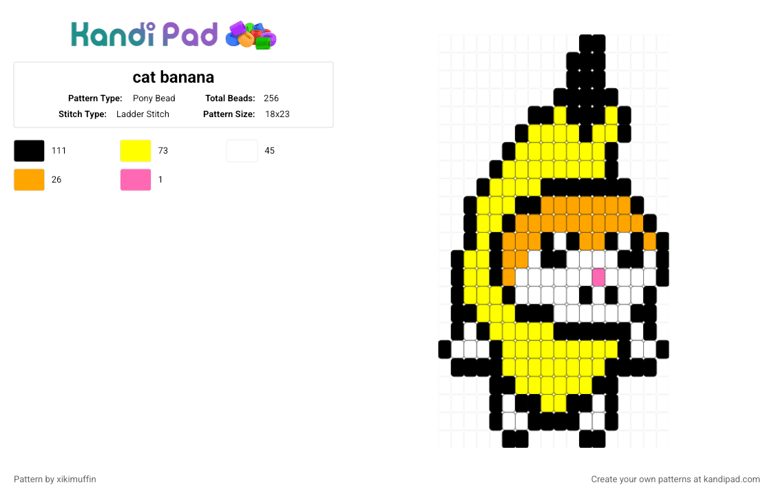 cat banana - Pony Bead Pattern by xikimuffin on Kandi Pad - banana, banana cat, cat, cat banana, fruit, location, meme, yellow