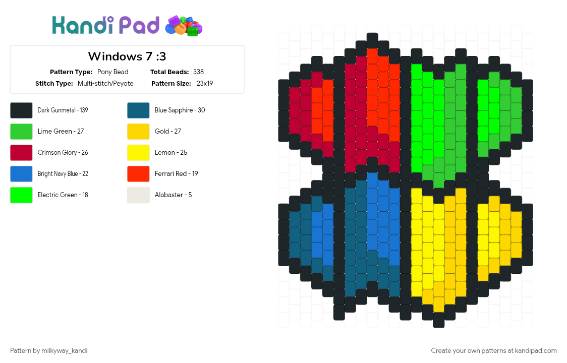 Windows 7 :3 - Pony Bead Pattern by milkyway_kandi on Kandi Pad - blue, green, red, yellow