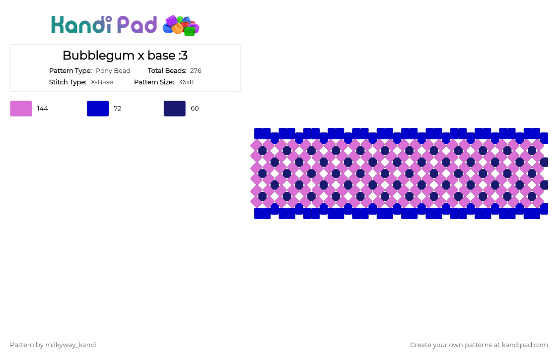 Bubblegum x base :3 - Pony Bead Pattern by milkyway_kandi on Kandi Pad - pink, purple