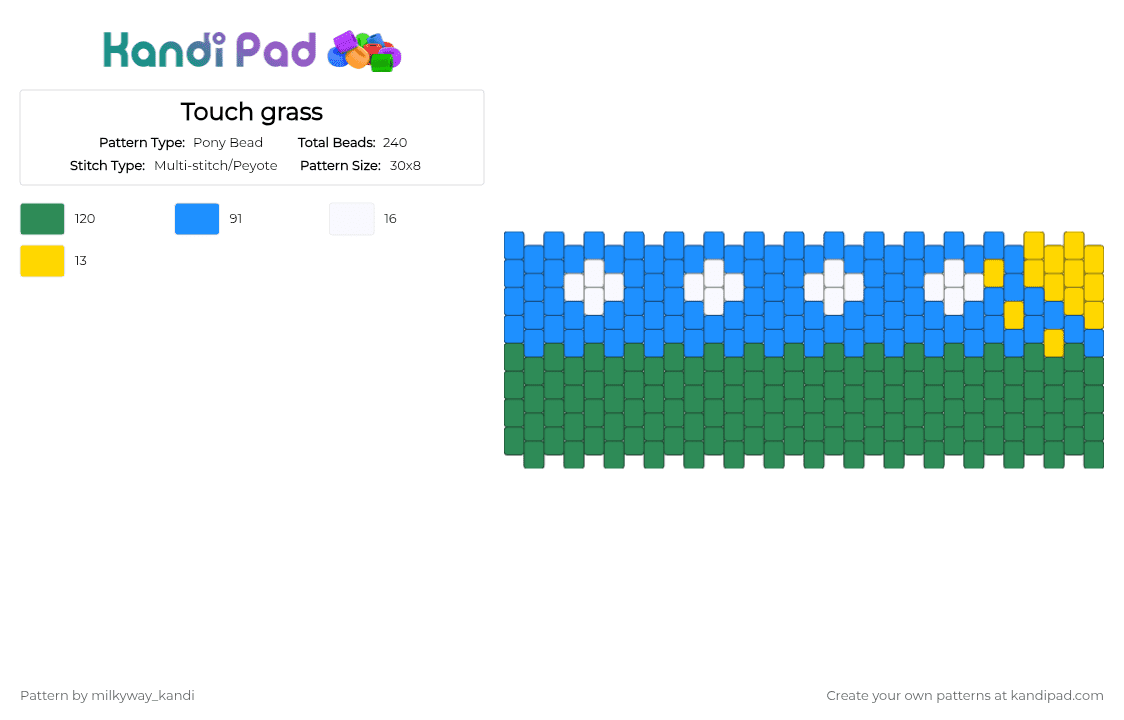 Touch grass - Pony Bead Pattern by milkyway_kandi on Kandi Pad - green, light blue